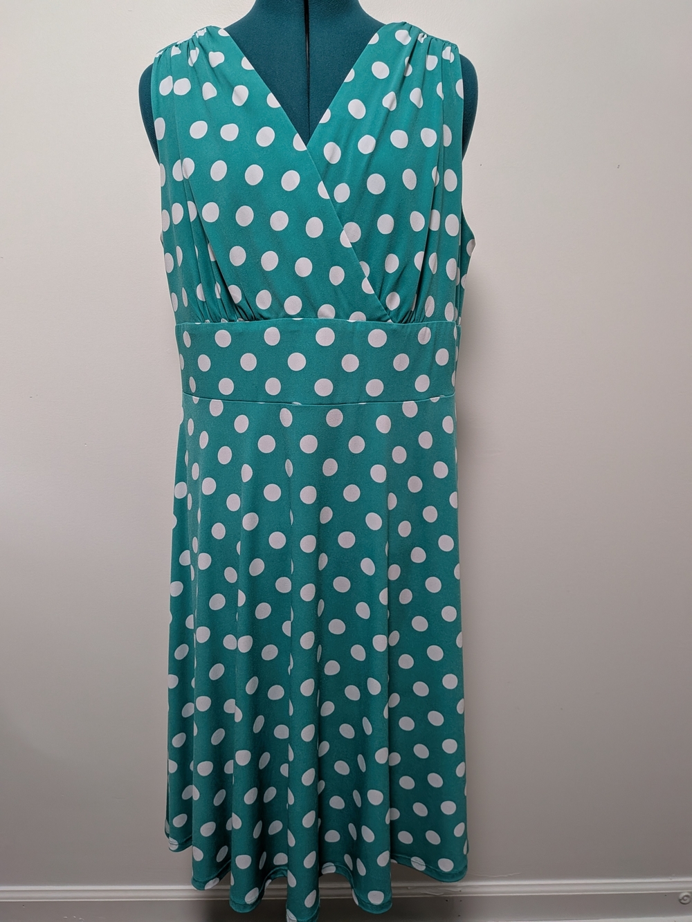 Dressbarn Mint White Polka Dot Surplice Midi Dress Retro Rockabilly Dress 14